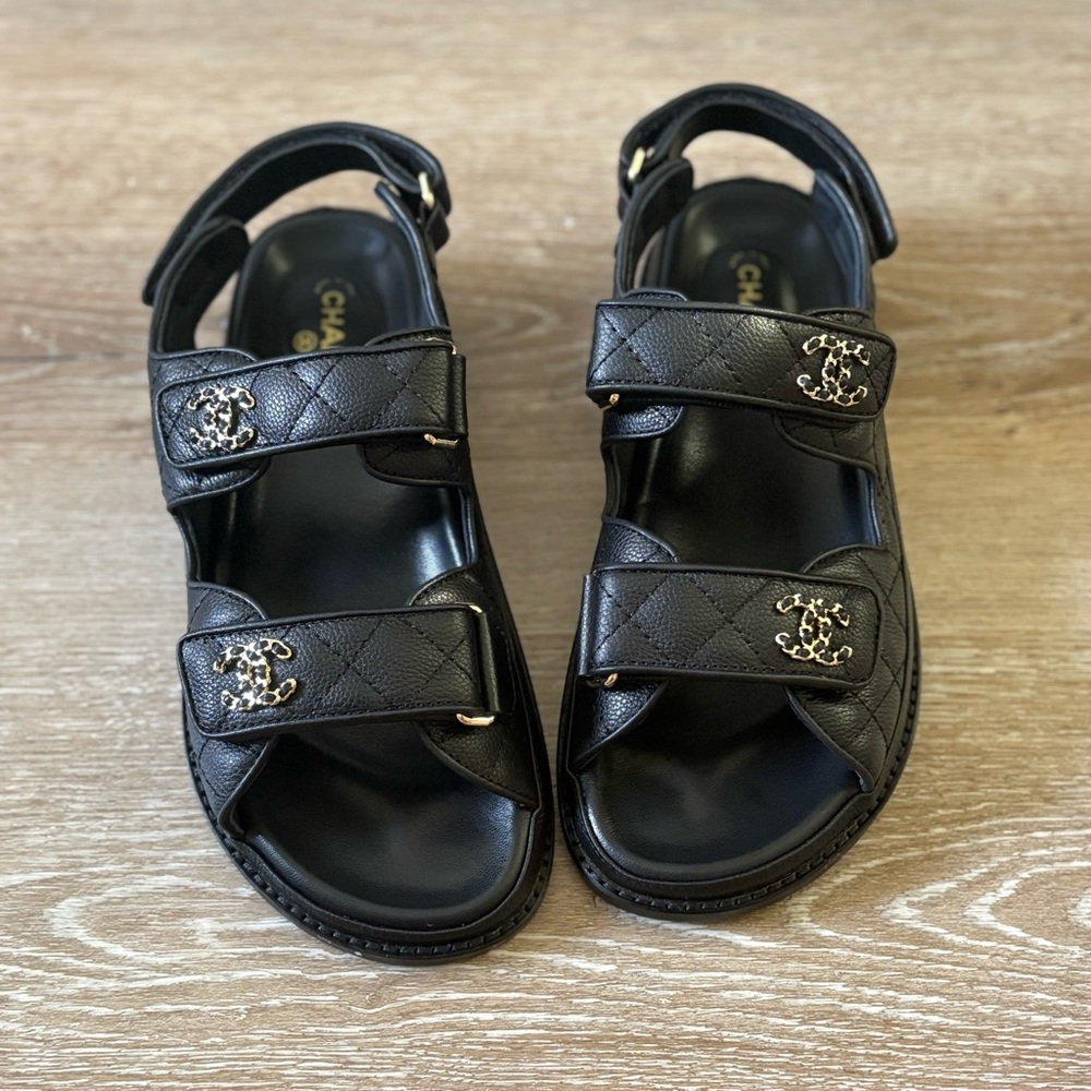 Chanel Black Quilted Dad Sandals Size 39 Eu